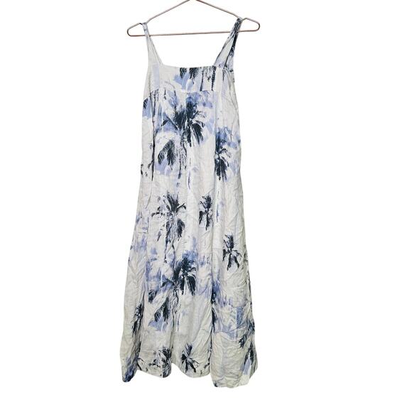 BOSS Blue Floral 100% Linen Open-Waist Square Neckline Summer Dress Size US 4 - Picture 4 of 16